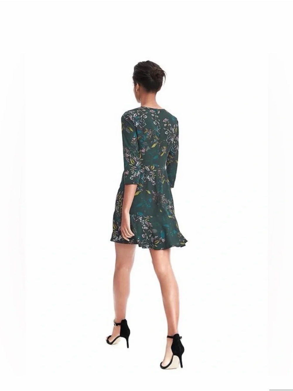 Banana Republic Teal Floral Ruffle-Hem Mini Dress Size 2 - Picture 2 of 13